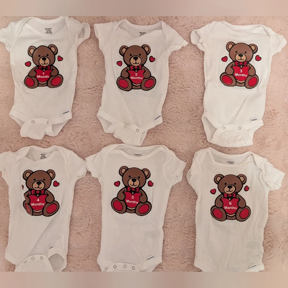 Baby Milestone Onesies 1-12 months Set Sized Accordingly